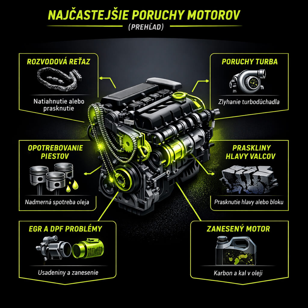 Najčastejšie poruchy motorov infografika | Vyber si auto
